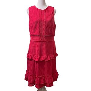 Chelsea28 Tiered Ruffle Eyelet Textured Sleeveless Lined Dress Pink Size XL
